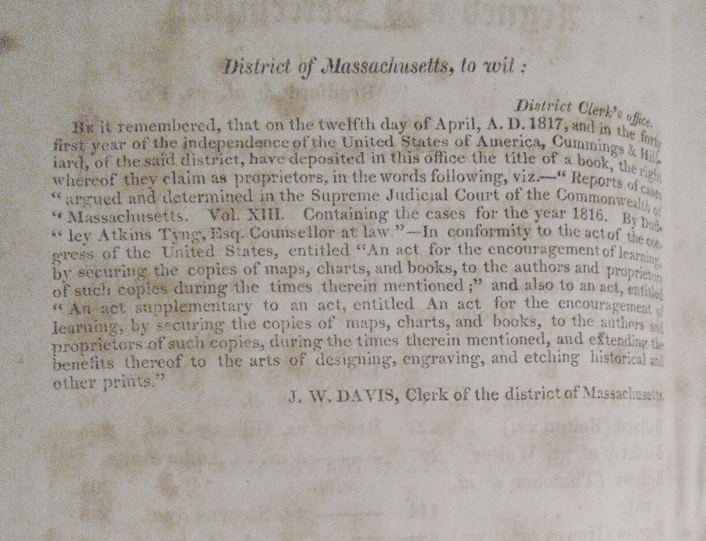 1817 Reports of Cases ...in Supreme Judicial Court of Massachusetts, Vol. XIII