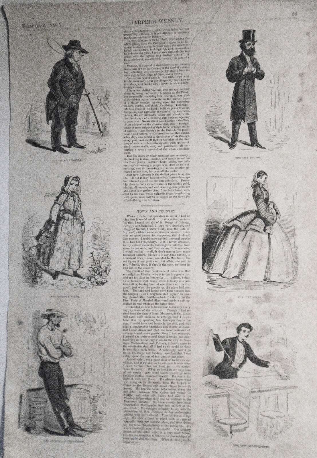 Town And Country - Harper's Weekly, February 6, 1858 - Story & 6 Prints