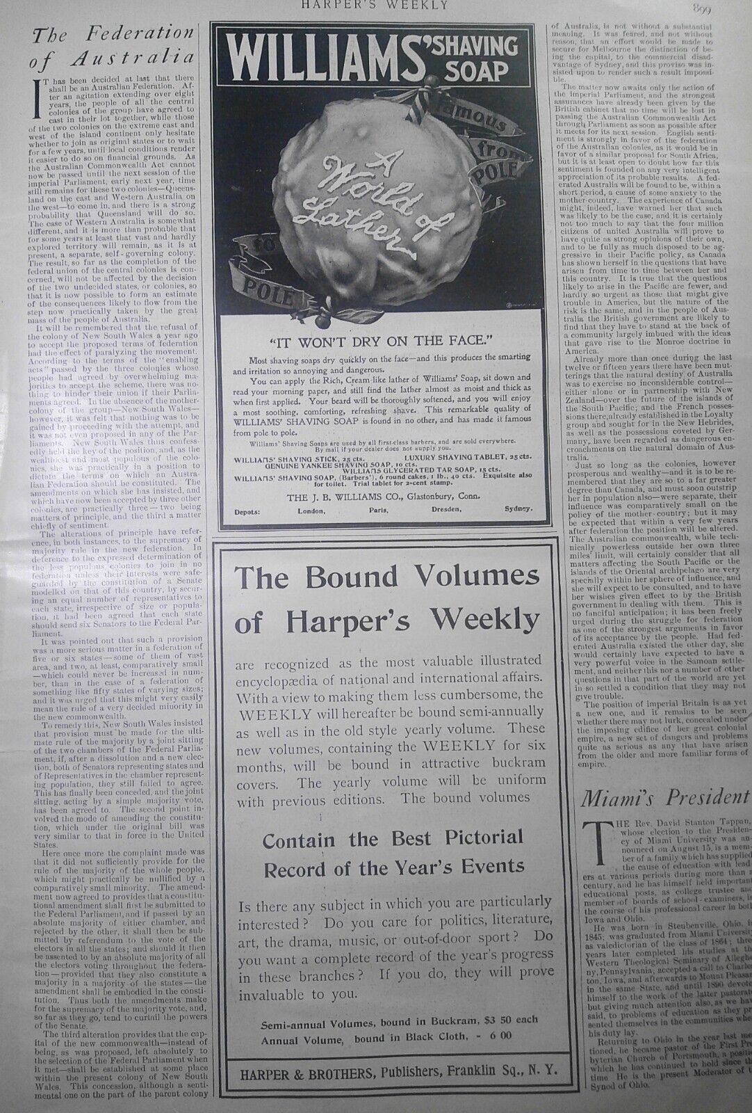 Harper's Weekly September 9, 1899. Booker T Washington on Africa; Dewey Arch etc
