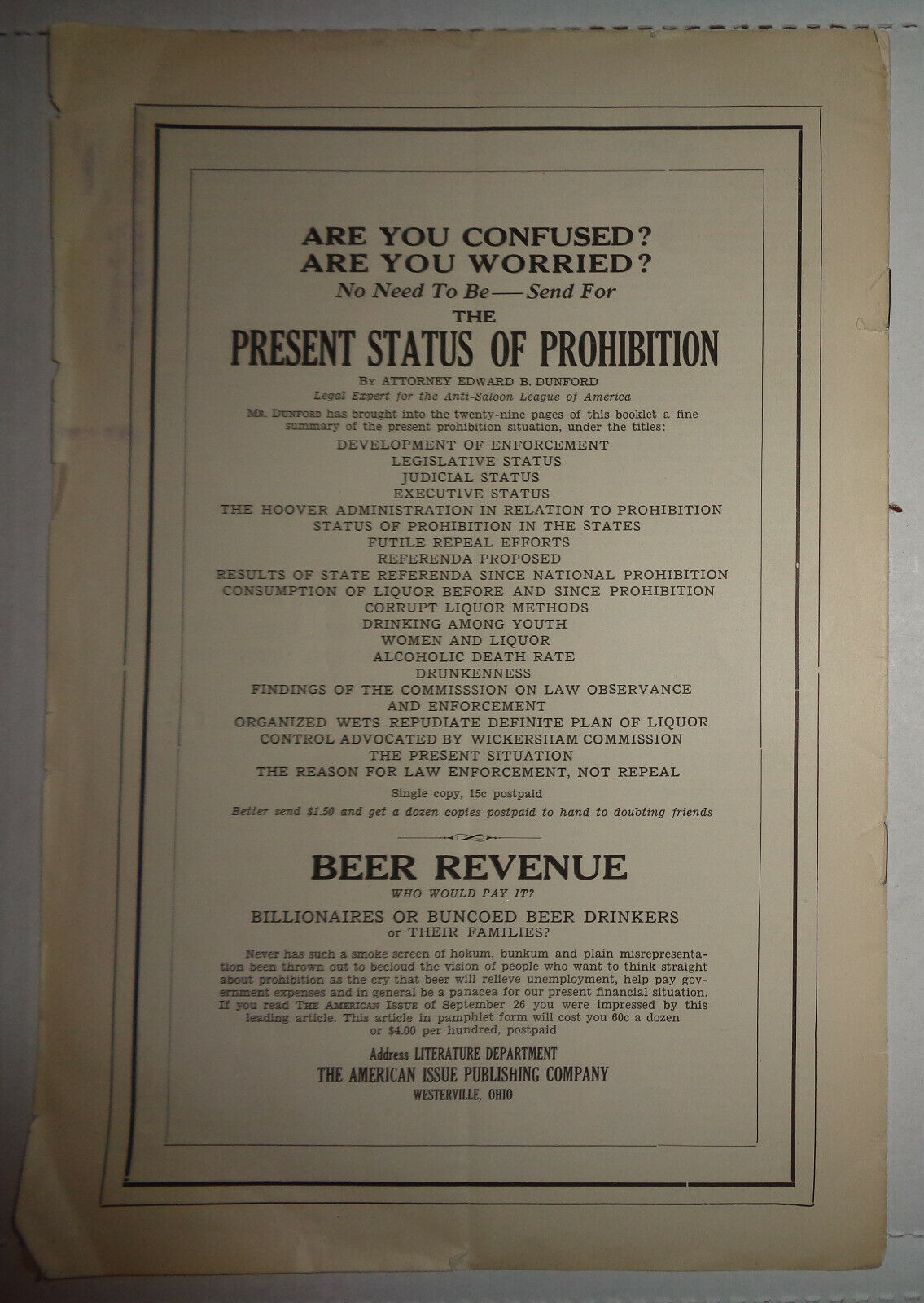 The American Issue (Prohibition journal) 10/24/1931 - Thomas Edison, Al Capone..