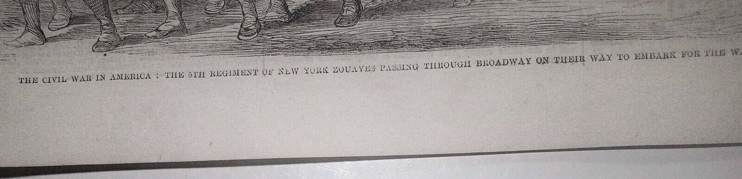 1861 [Civil War] New York Zouaves on Broadway on their way to war "down south"