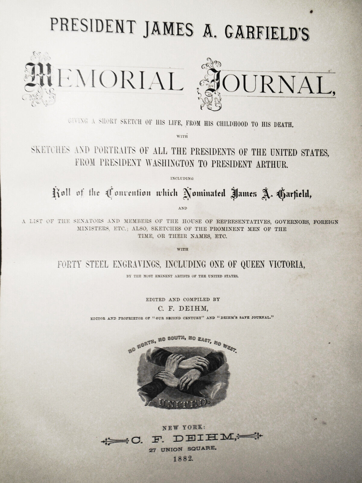 1882 President James A Garfield's Memorial Journal by Clara F Deihm. 1st edition