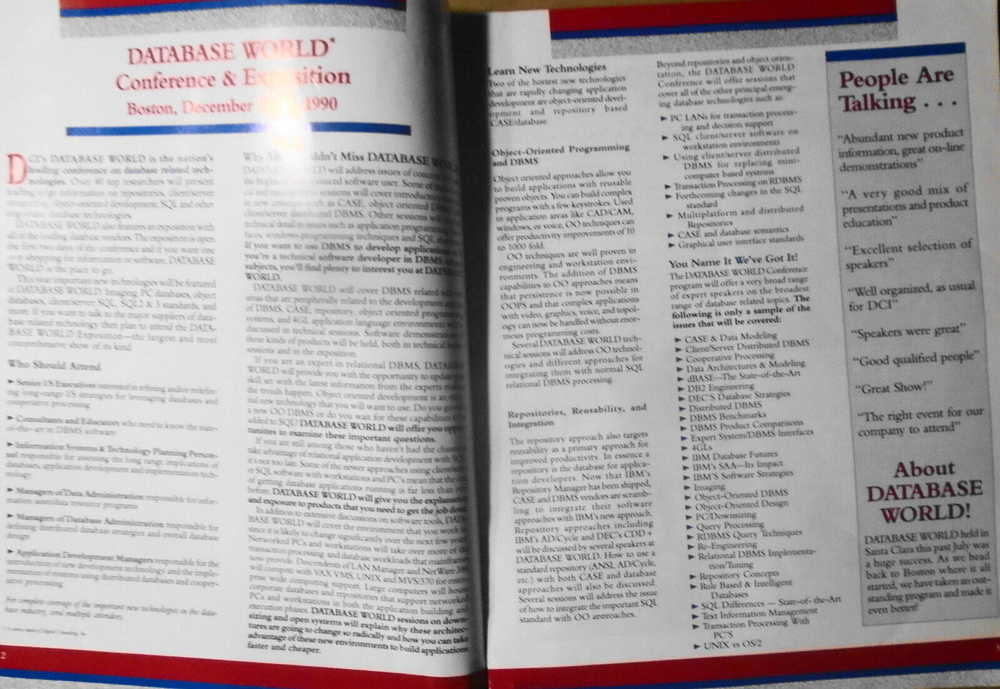 Database World Conference & Expo Program, December 11-13, 1990, Boston, MA.