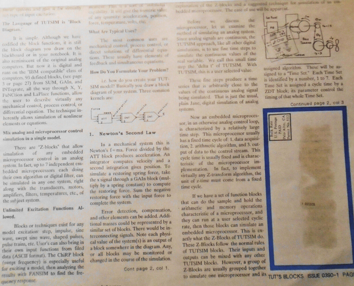 Tut's Blocks, July 1990 - TUTSIM - 1st commercial simulation software for IBM PC