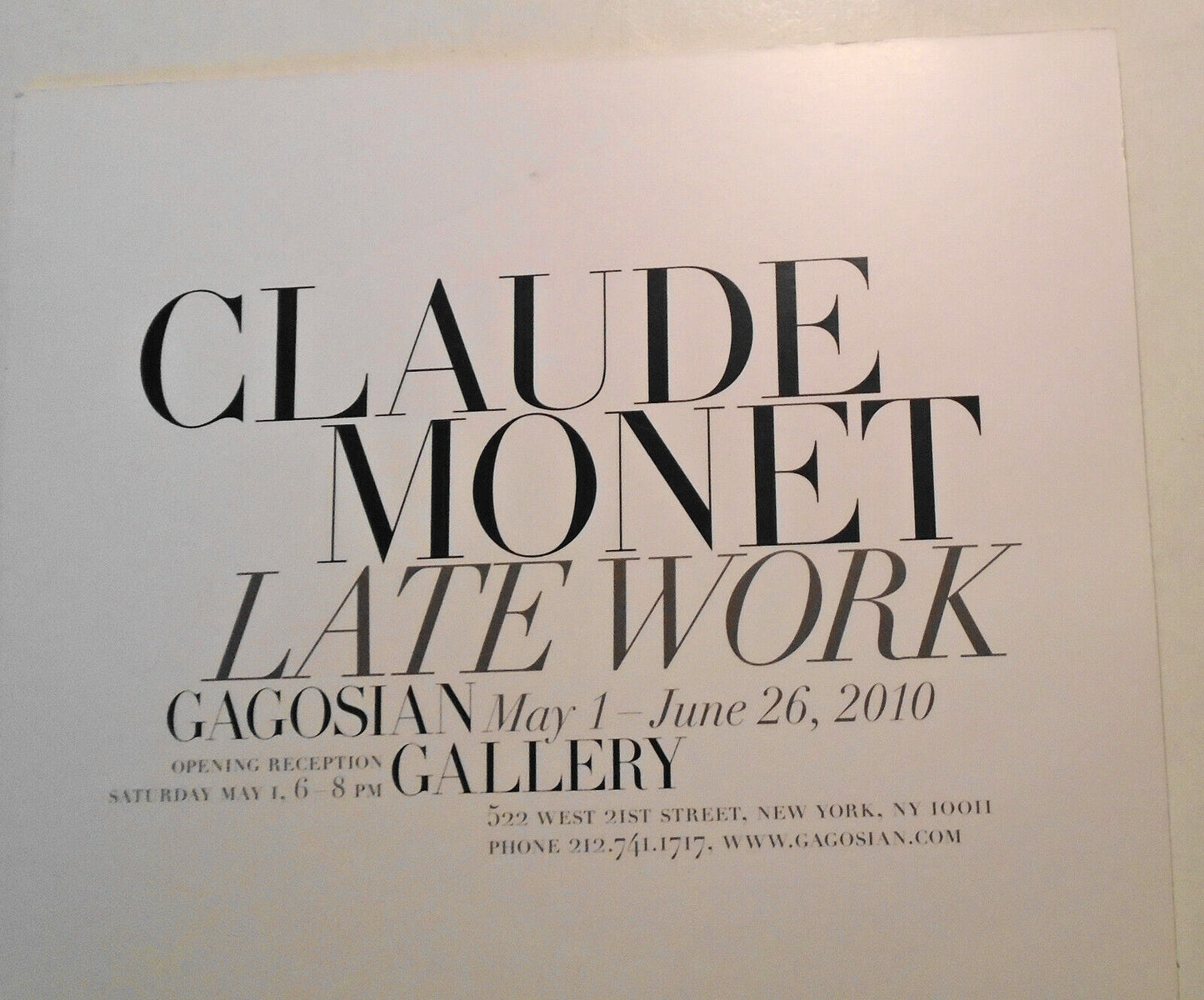 Claude Monet, Late Work - Exhibition Card - 2010 Gagosian Gallery, New York City