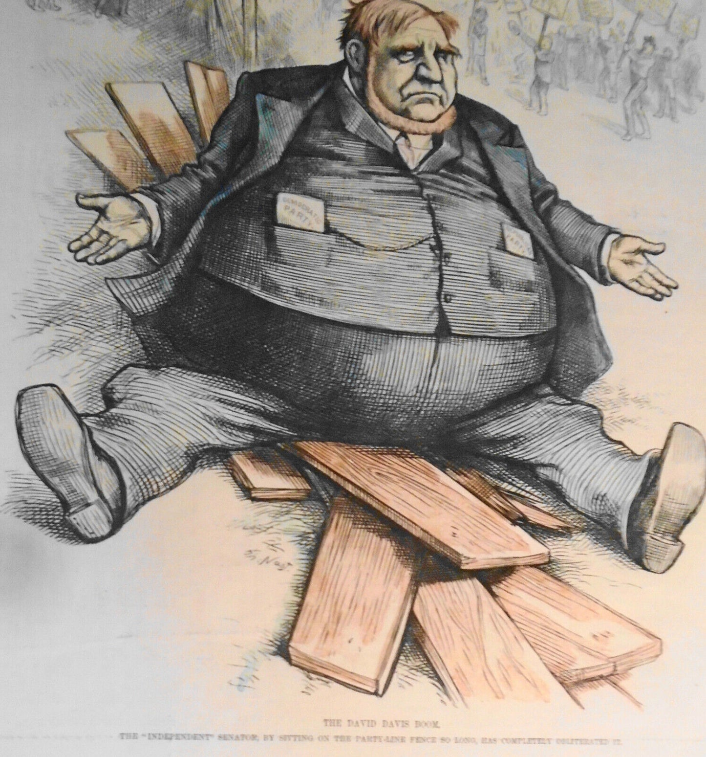 The David Davis Boom, by Thomas Nast - Harper's Weekly June 1879. Hand-colored.