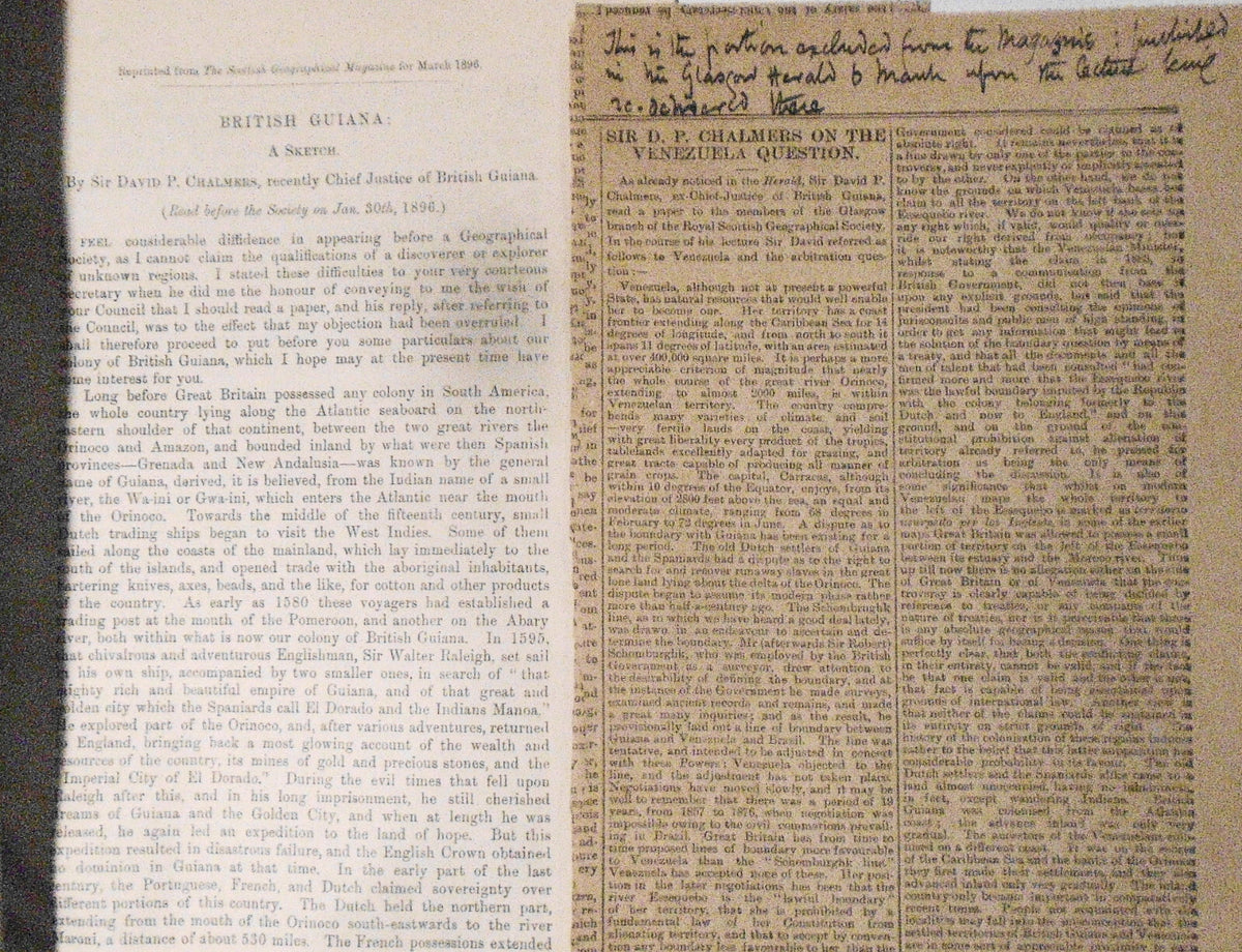 [Guyana] 1896 British Guiana A Sketch by Sir David Chalmers + Venezuela Question