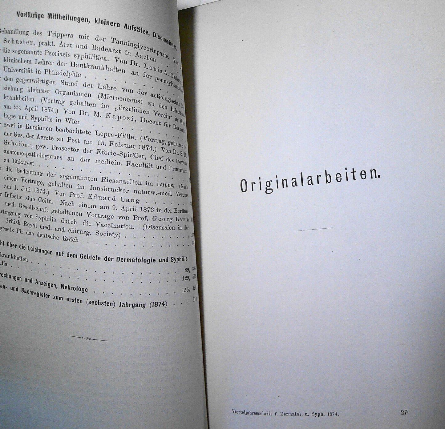 Vierteljahresschrift Fur Dermatologie Und Syphilis. I  Jahrang 1874 Viertes Heft