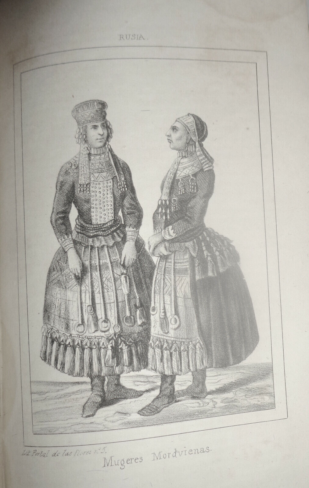 1840 Russia - Mugeres Mordvienas - original engraving