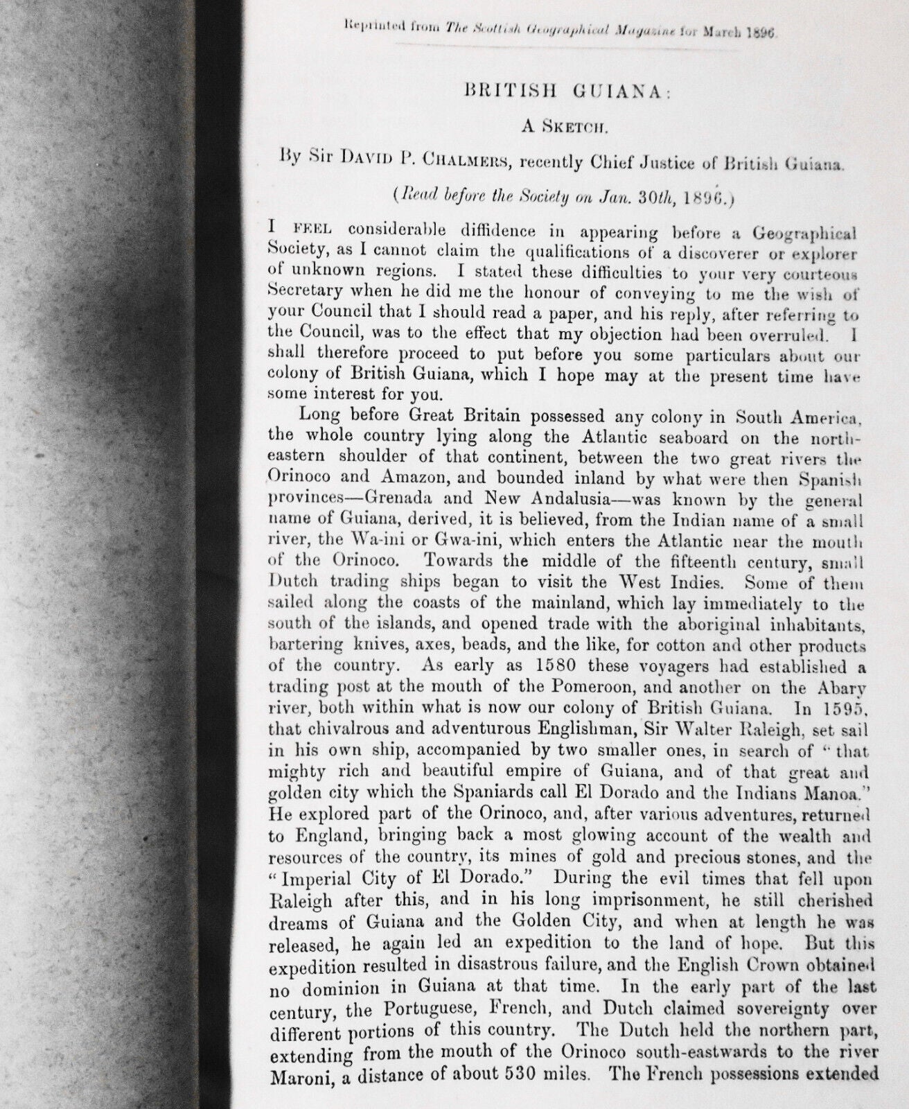 [Guyana] 1896 British Guiana A Sketch by Sir David Chalmers + Venezuela Question