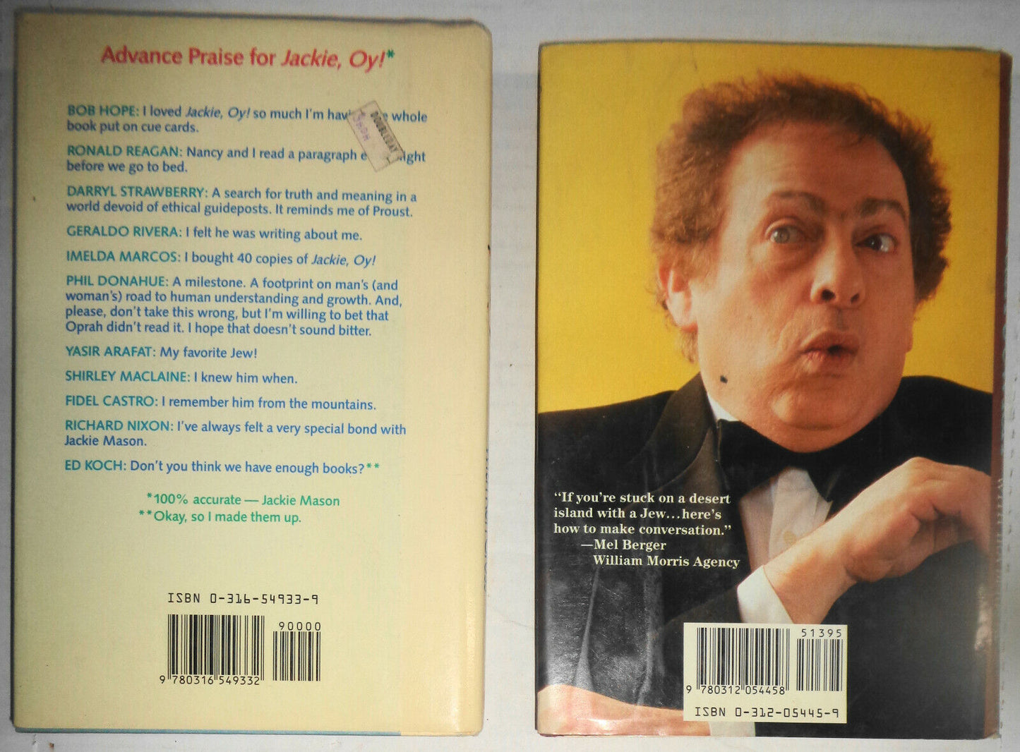 Two Jackie Mason First Editions - Jackie, Oy! and How To Talk Jewish. Hardcovers