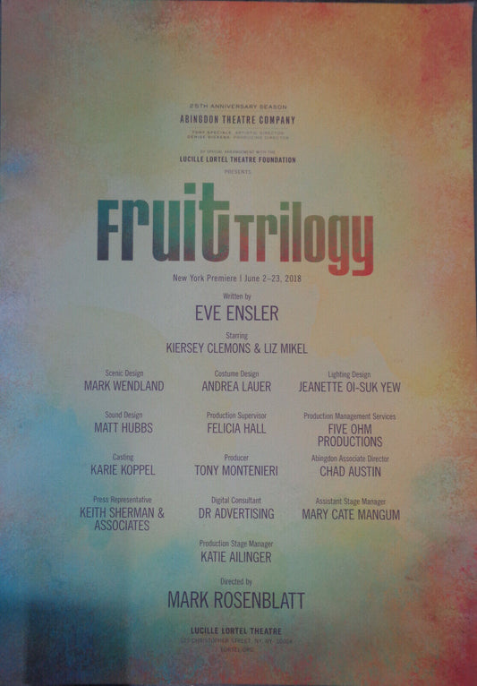 FRUIT TRILOGY, by Eve Ensler POSTER - NY Premiere, 2018 - large: 45 x 31 inches