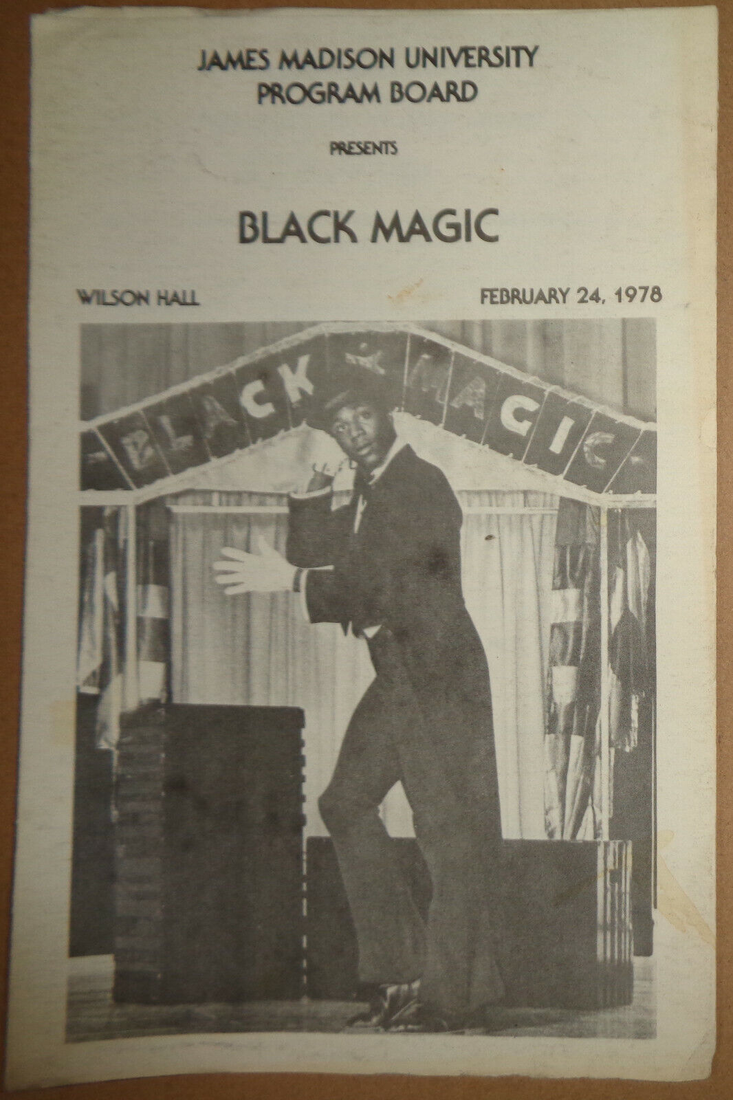 BLACK MAGIC - SOUVENIR PROGRAM - FEBRUARY 24, 1978 James Madison University, VA