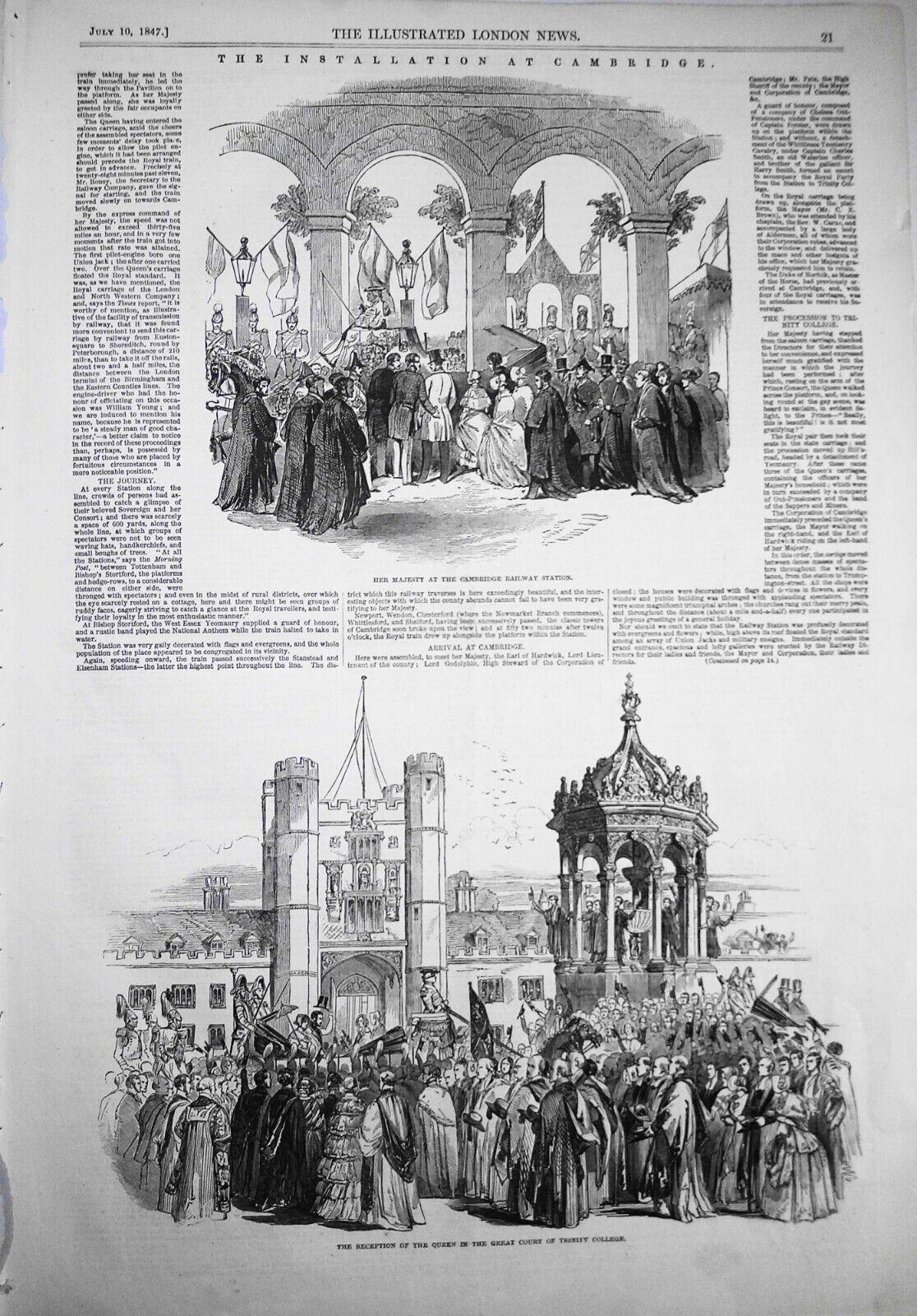 "The Installation at Cambridge" -  Illustrated London News, July 10, 1847