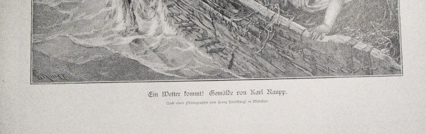 Ein Wetter Kommt, Gemälde von Karl Raupp --  1884 Original print