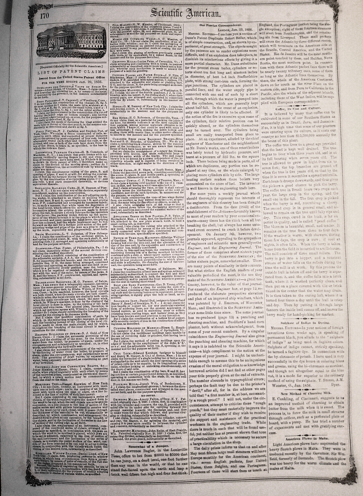 Scientific American, February 9, 1856. Machines for Marble Sawing & Weaving Wire