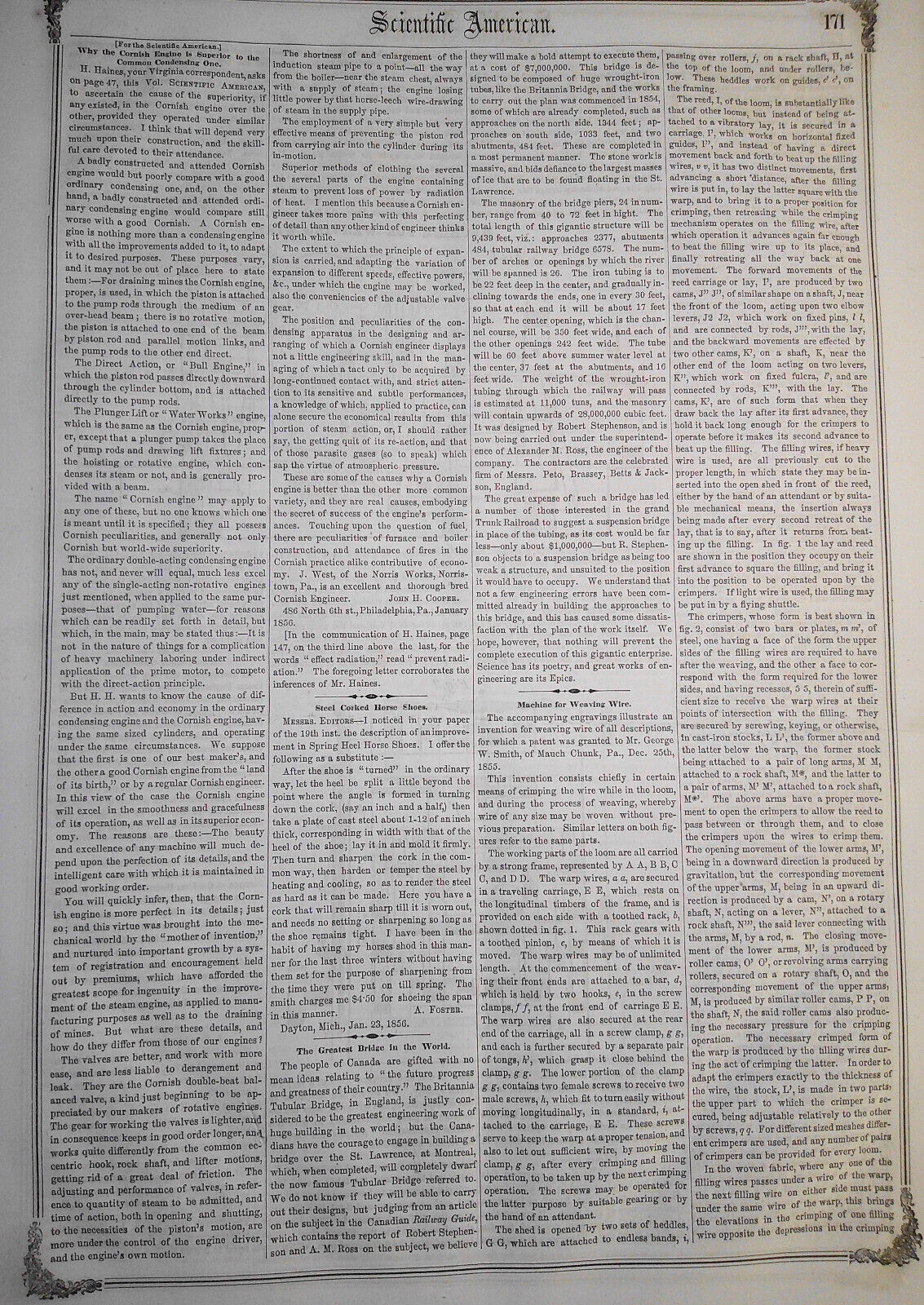 Scientific American, February 9, 1856. Machines for Marble Sawing & Weaving Wire