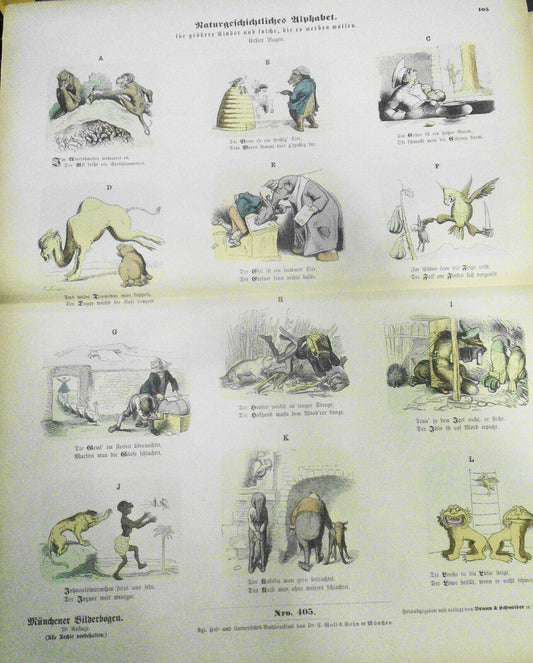 1890 Naturgeschichtliches Alphabet - Münchener Bilderbogen N. 405; Wilhelm Busch