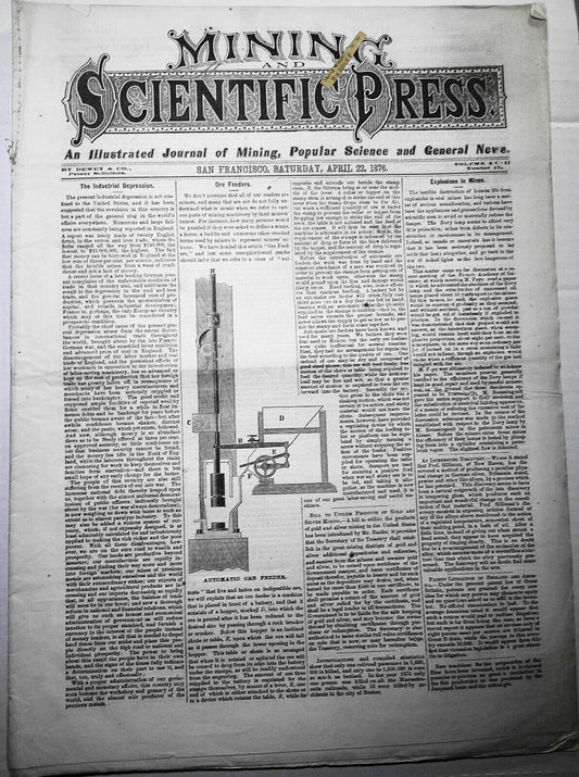 Mining and Scientific Press, April 22, 1876. Explosions in mines