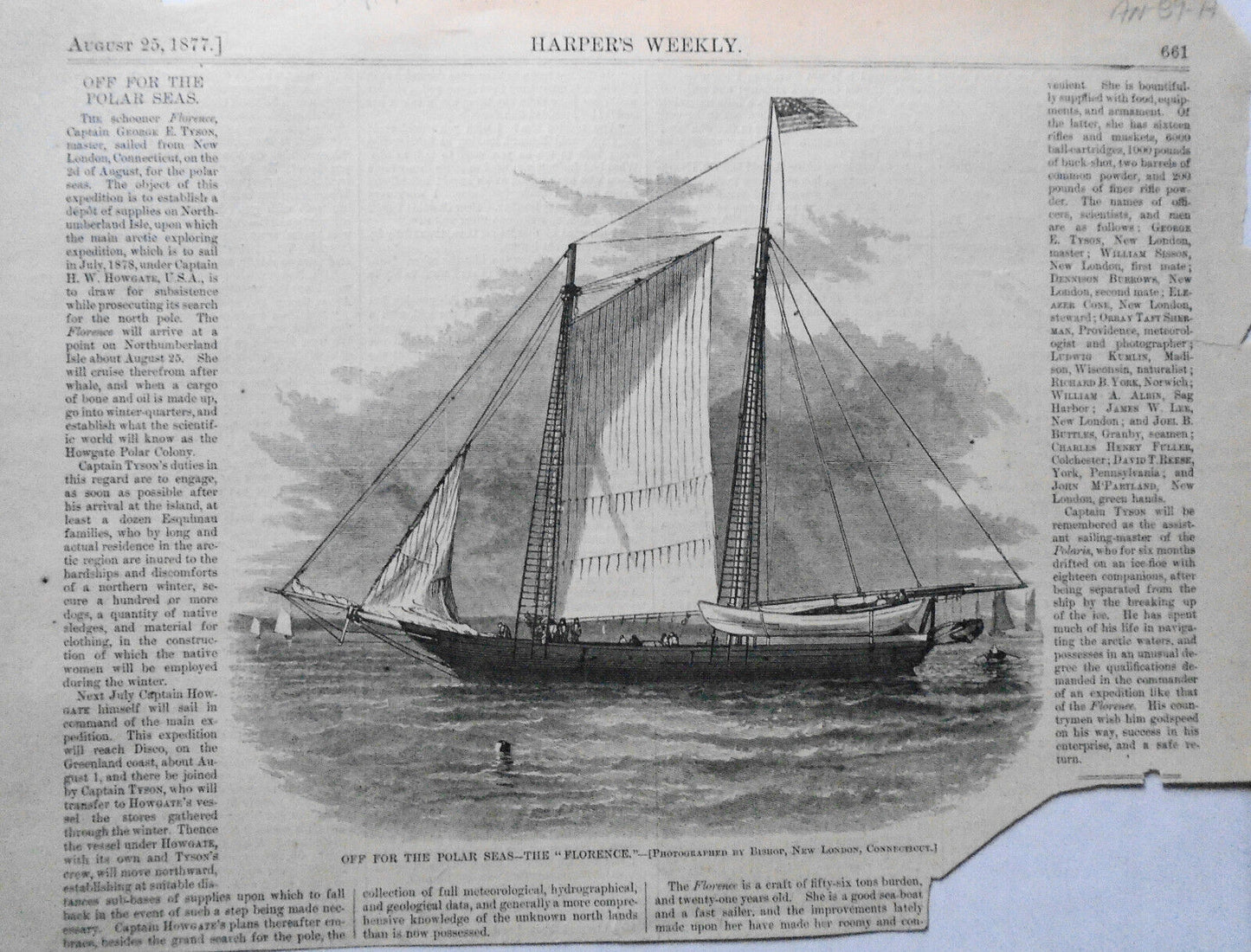 Off For The Polar Seas - the "Florence" - Harper's Weekly, August 25, 1877