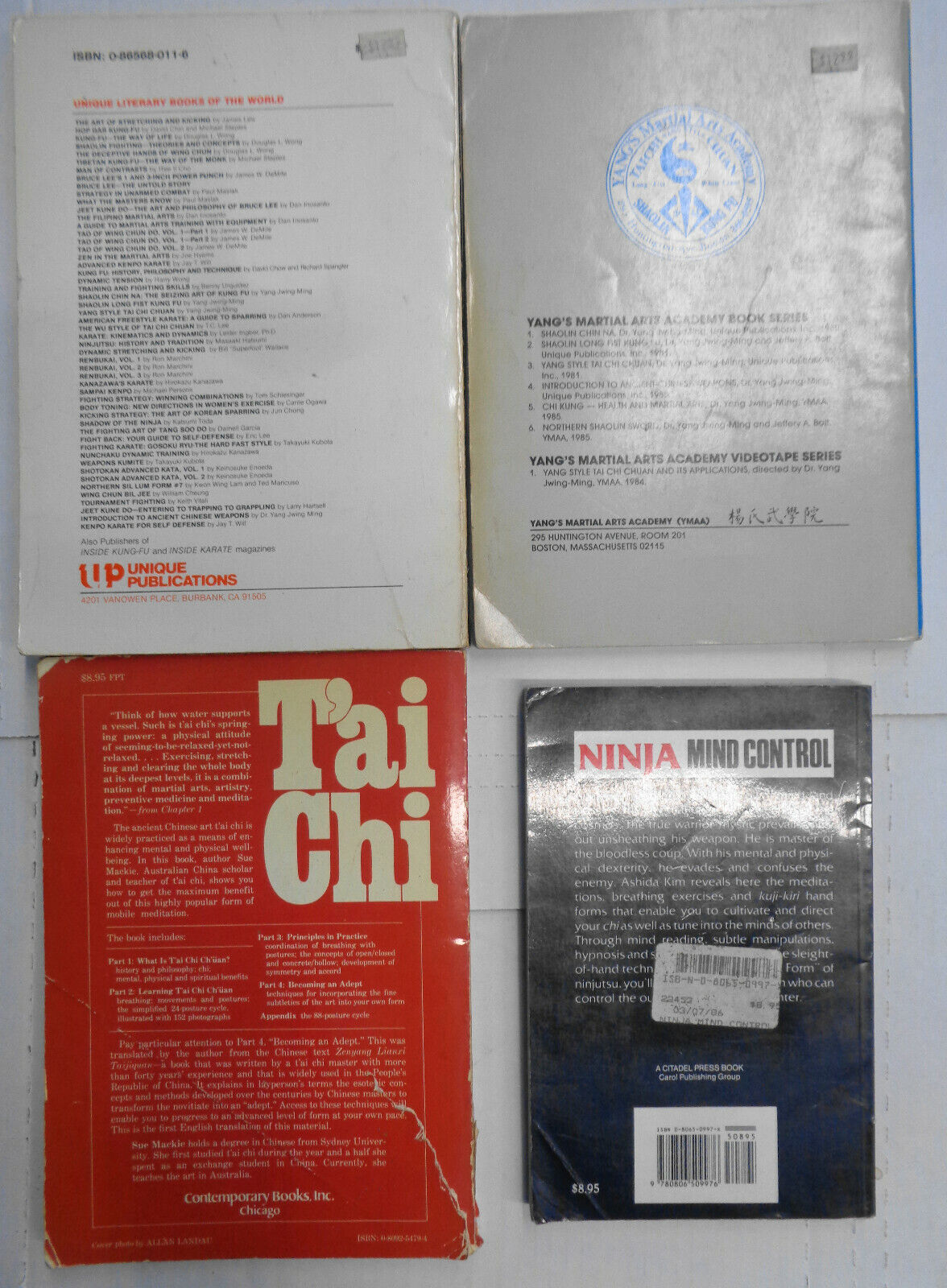 4 Martial Arts books lot : Kung Fu, Tai Chi, Ninja Mind Control, Chi Kung