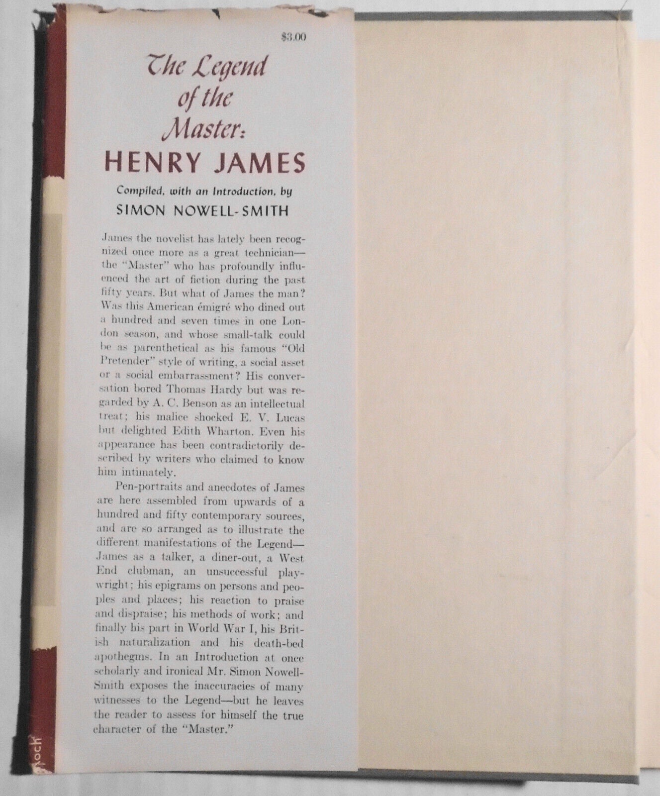 The Legend of the Master Henry James, by Simon Nowell-Smith. First edition, 1948