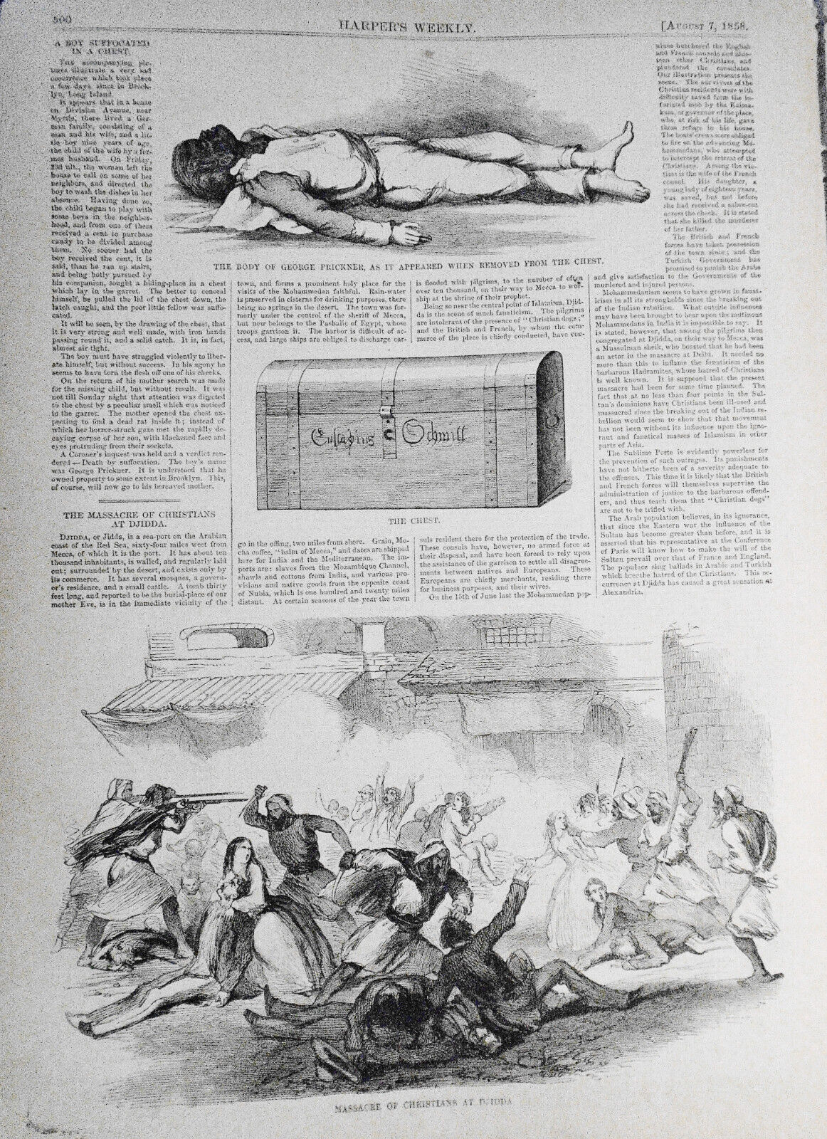 Harper's Weekly, August  7,  1858 - Massacre of Christians; Horse-Tamer,  etc.