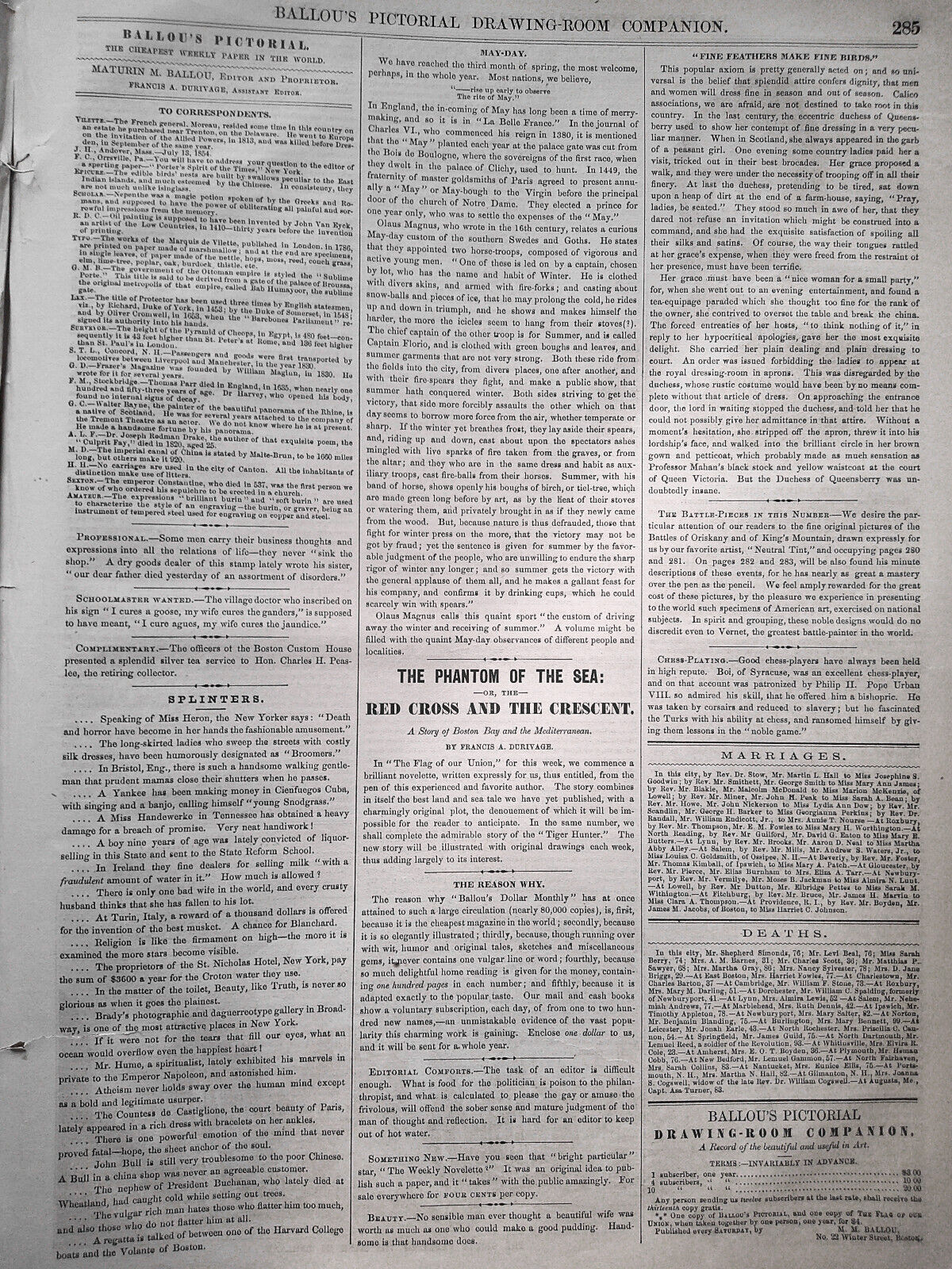 Ballou's Pictorial May 2, 1857. Digger Indians of CA; Oriskany & King's Mountain