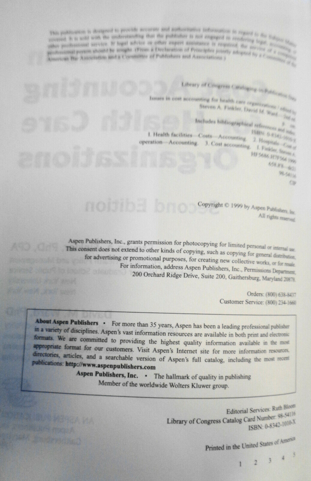 Issues in Cost Accounting for Health Care Organizations by Steven A Finkler