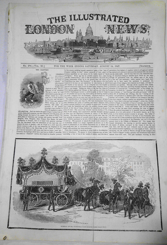 Illustrated London News August 14, 1847 - Napier's Squadron; O'Connell's Funeral