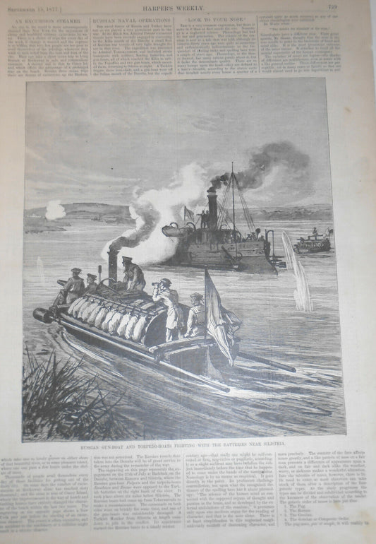 Russian Gun-Boat & Torpedo-Boats Fighting with the Batteries Near Silistria 1877