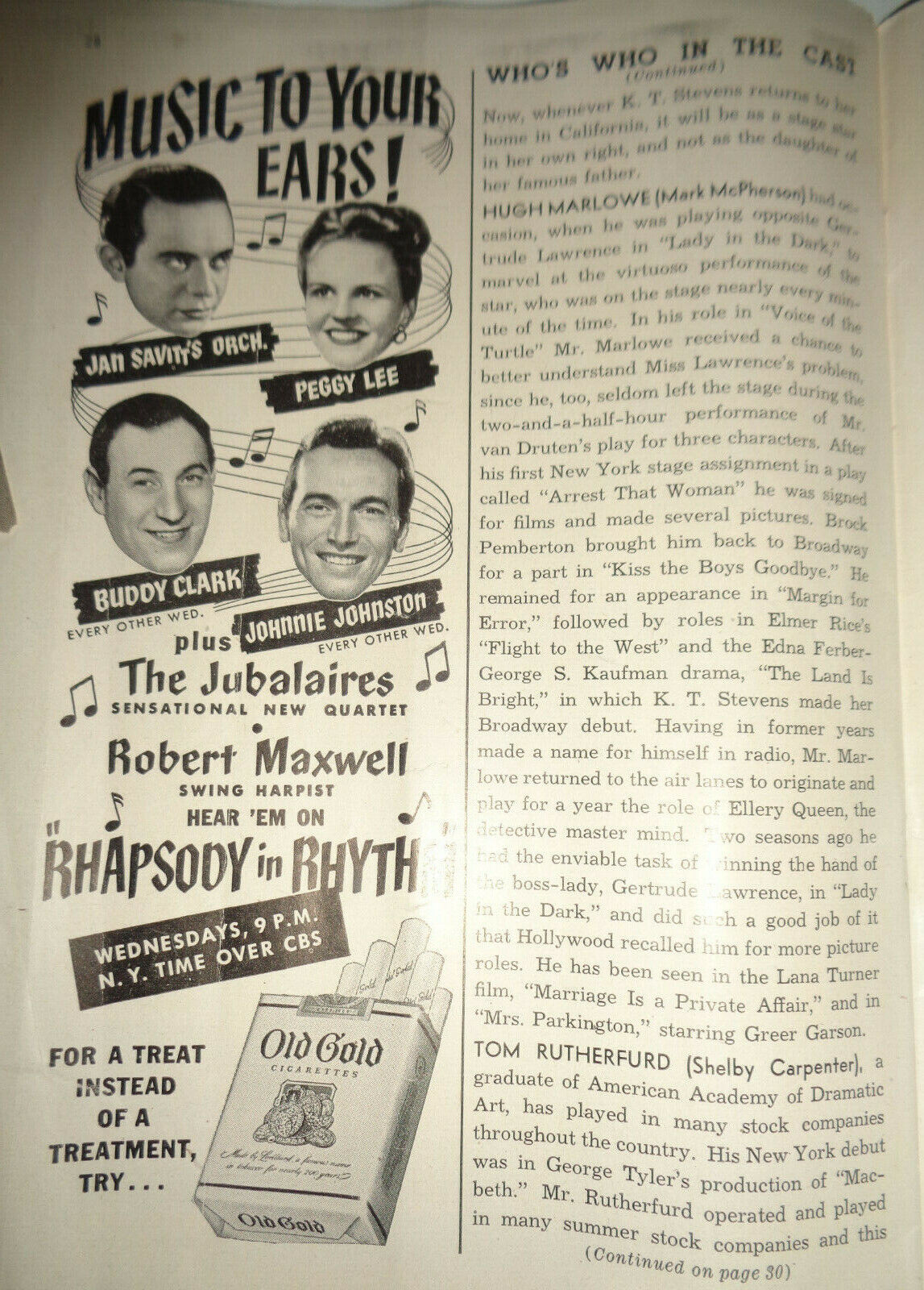 "LAURA" by Vera Caspary - THE PLAYBILL - JULY 21, 1947. Cort Theatre, NYC