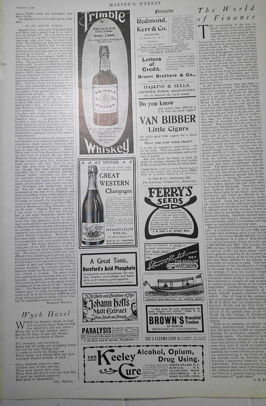Harper's Weekly, February 3, 1900 - Boer War in South Africa; John Ruskin, etc