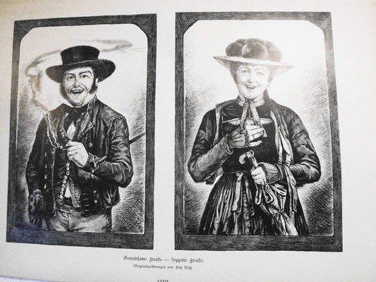 Gemeinsame freude - Doppelte freude, by Fritz Reiß - 1884 Original antique print