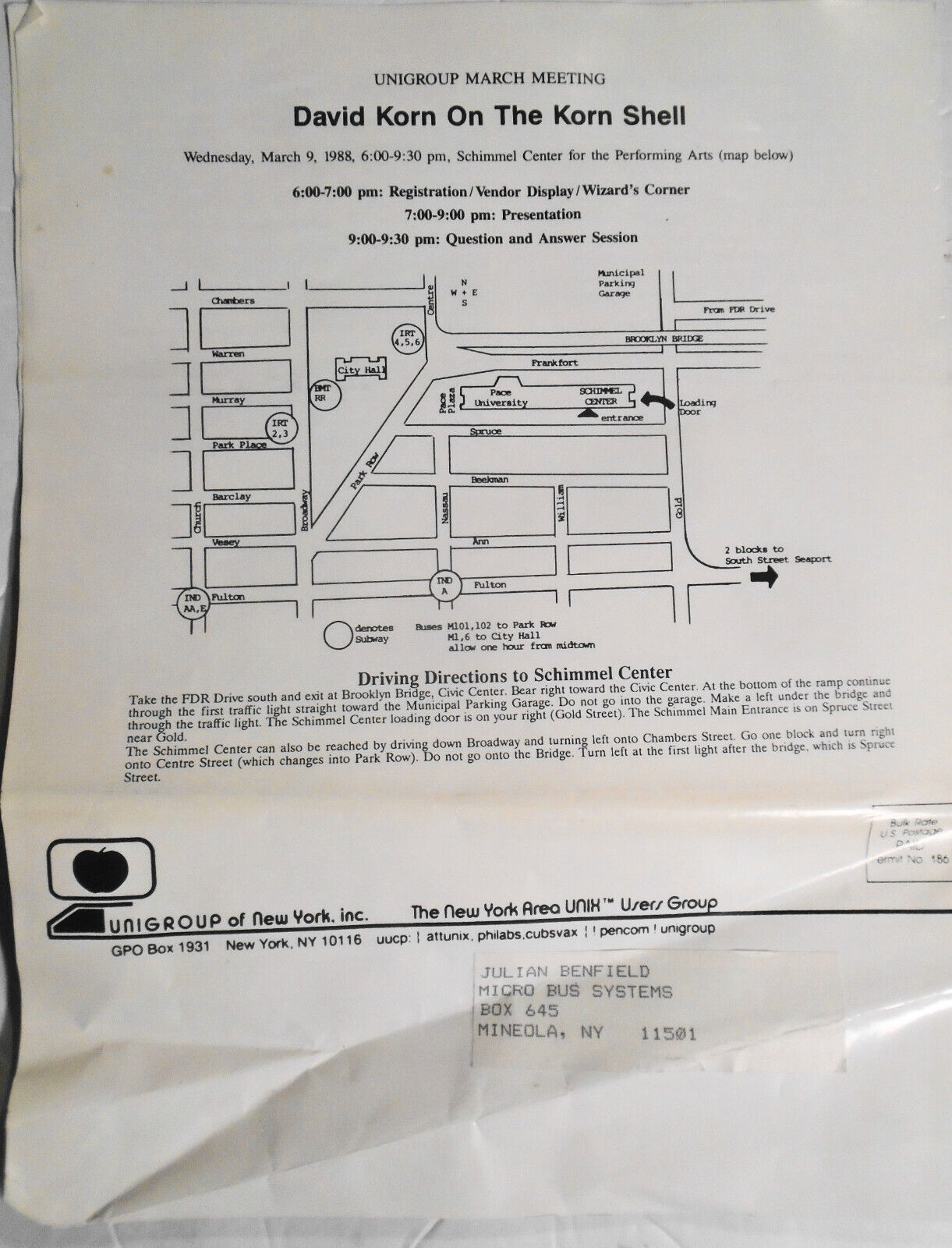 UNIGROUP of New York Newsletter, March 1988. NY Area UNIX Users Group