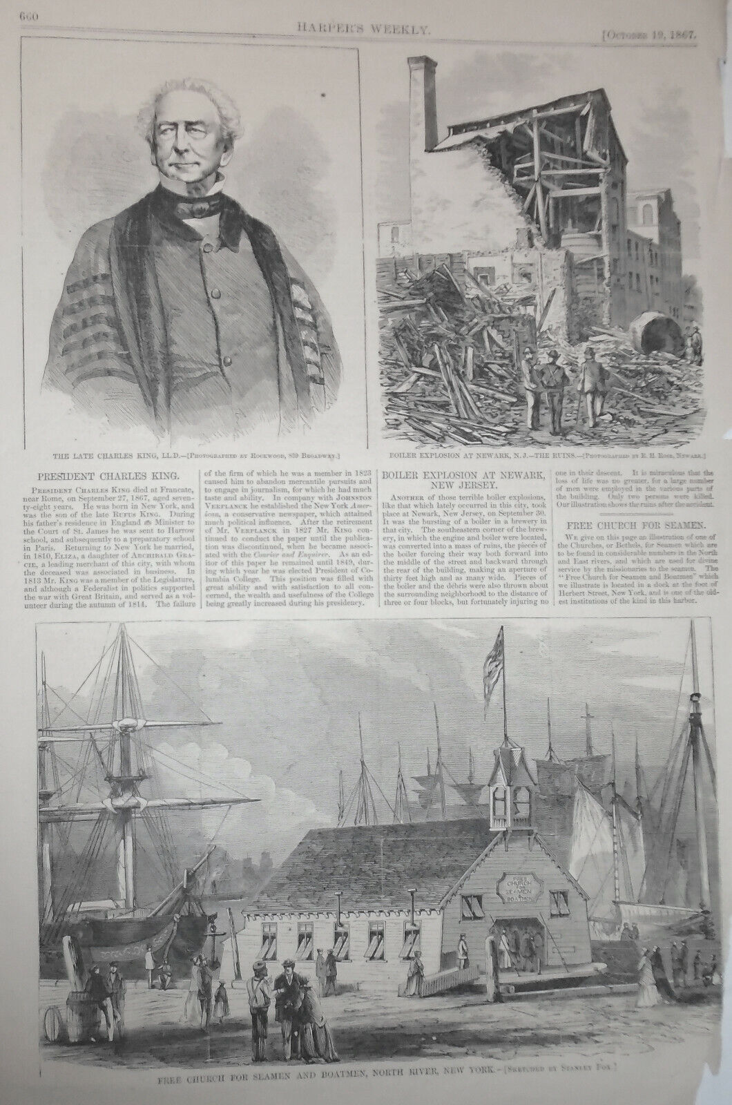 Free Church for Seamen... Harper's Weekly - Original Engraving October 19, 1867