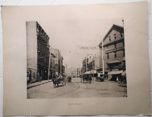 Main Street, Fitchburg Massachusetts  antique print early 1900s - 13.75 x 10.25"