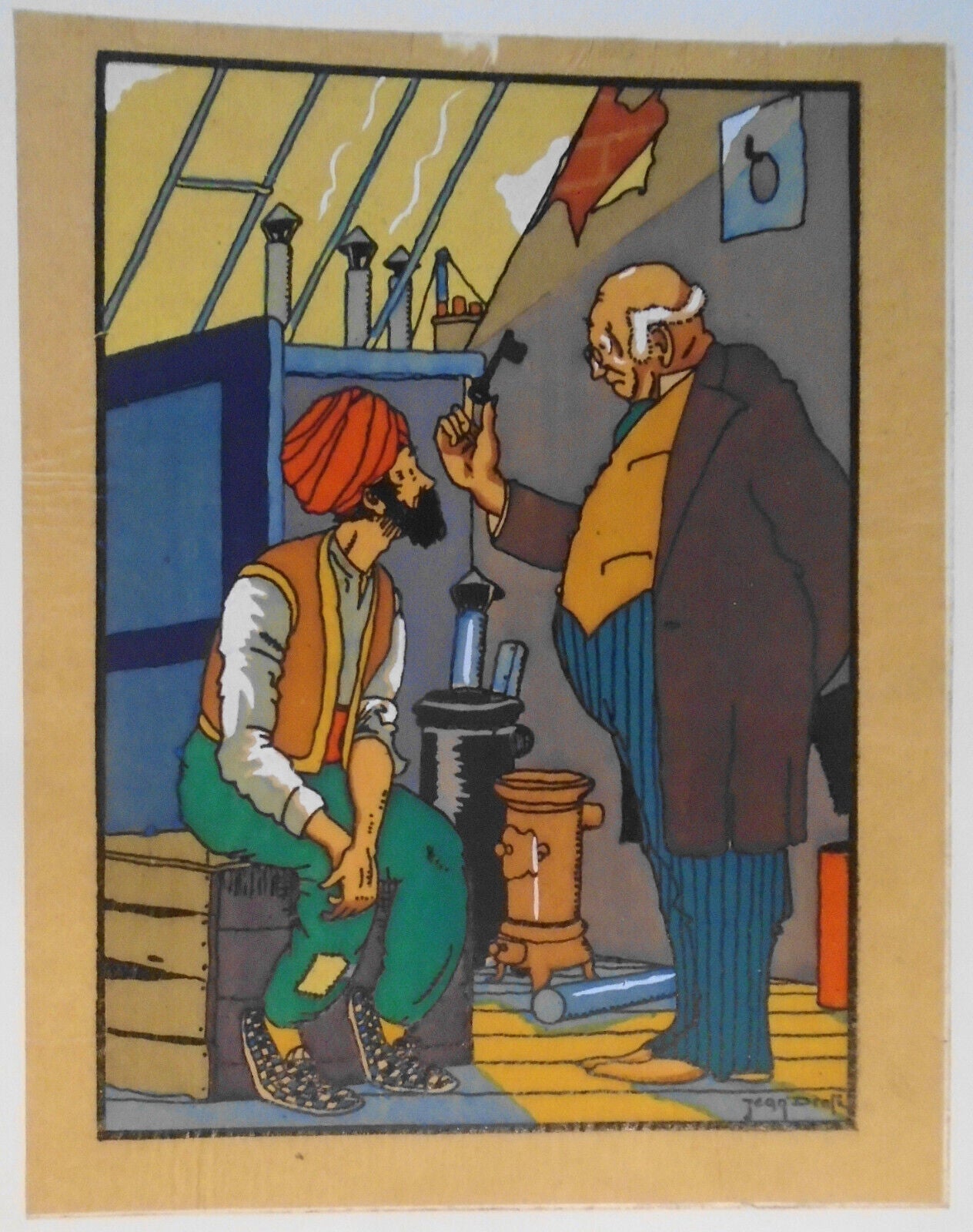 A Turbaned Man & a Man with a Key, by Jean Drotz - Antique print, 8" x 5 3/4"