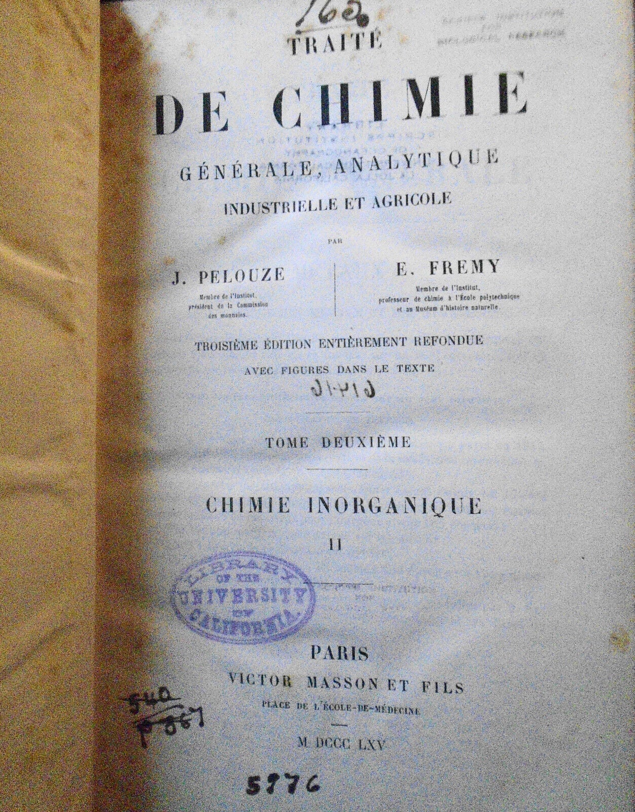 1865 Traité de chimie générale analytique industrielle et agricole. 7 Vol set