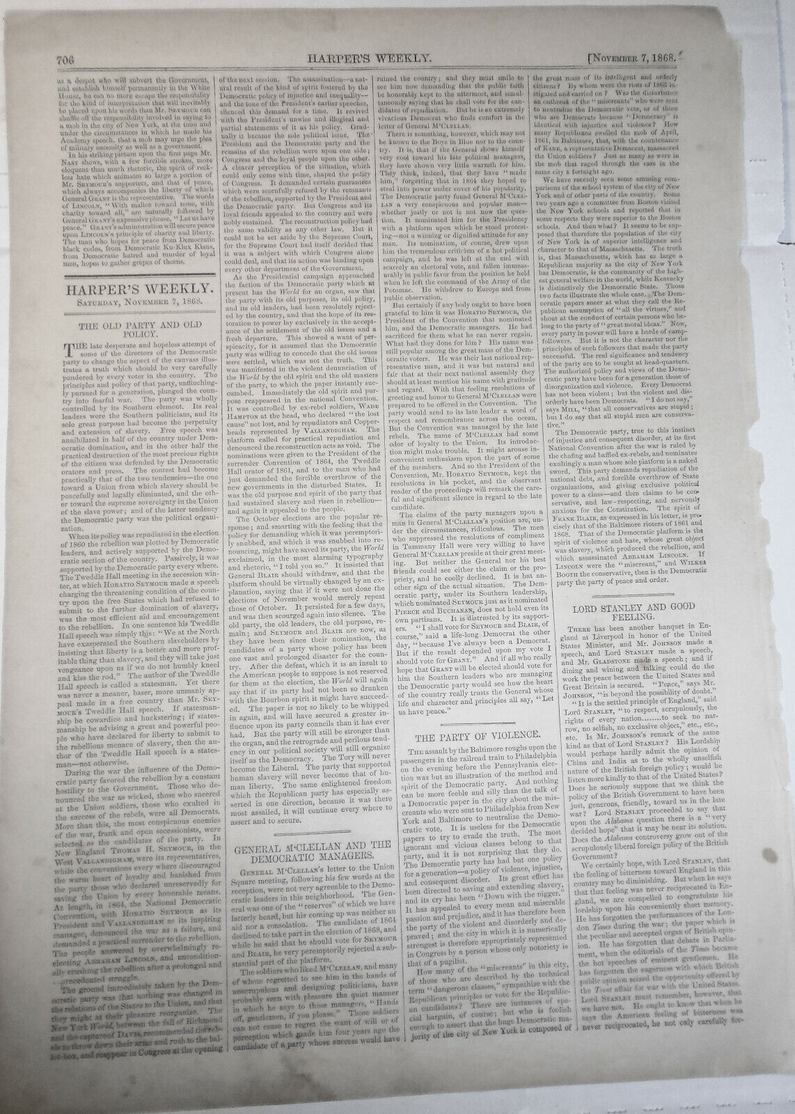 Wilkes Booth The Second - The Policy Of Assassination. Harper's Weekly 1868