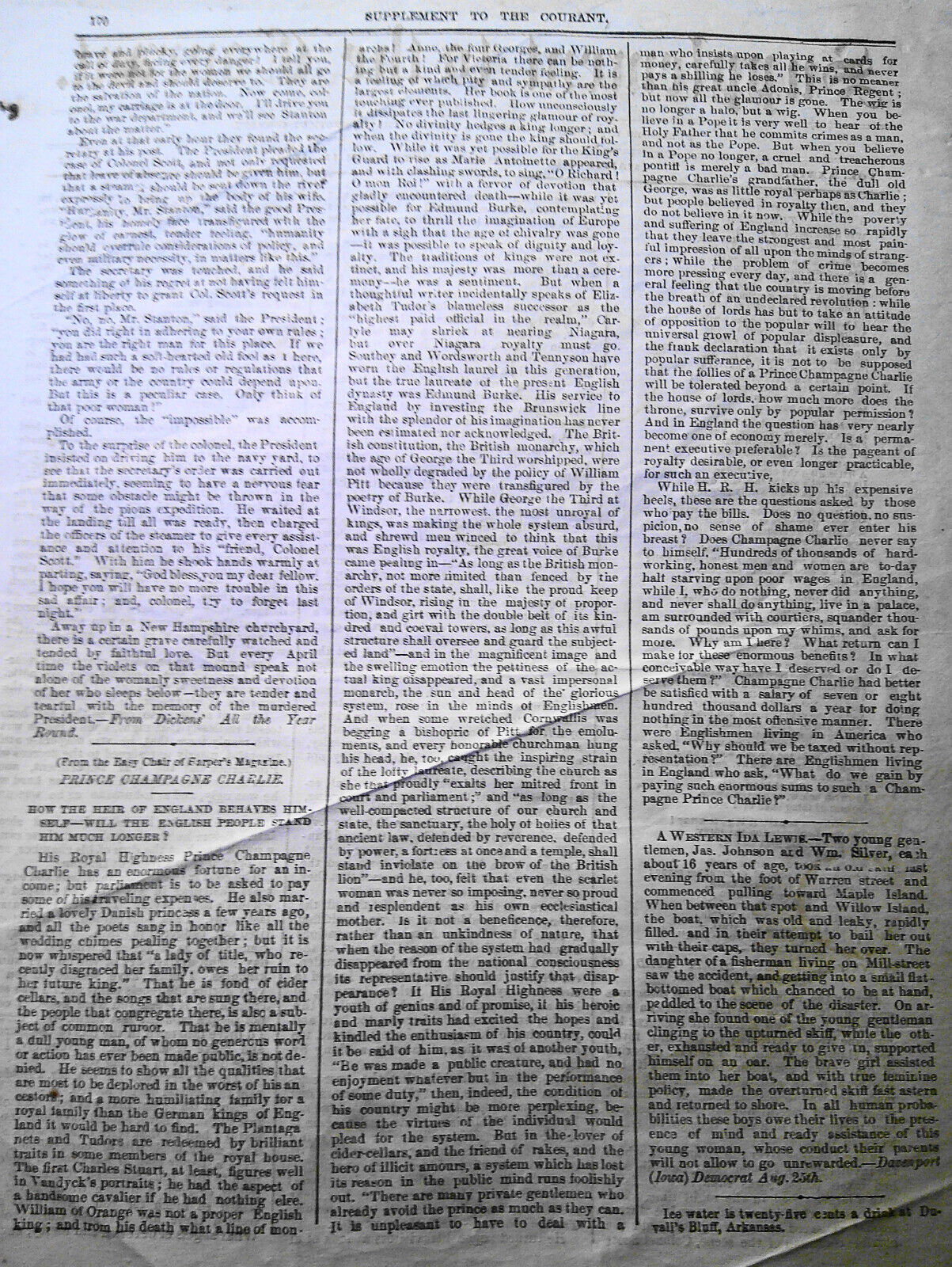 New Lincoln story; Negro on Chinese - Supplement To the Courant, Sept. 11, 1869