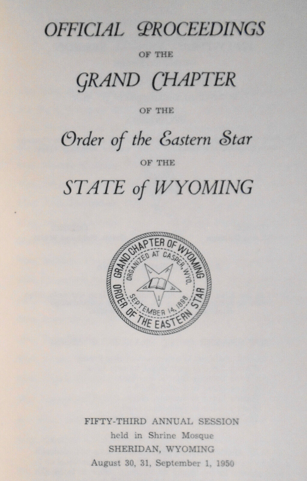1950 Proceedings of Grand Chapter of Wyoming, Order of the Eastern Star