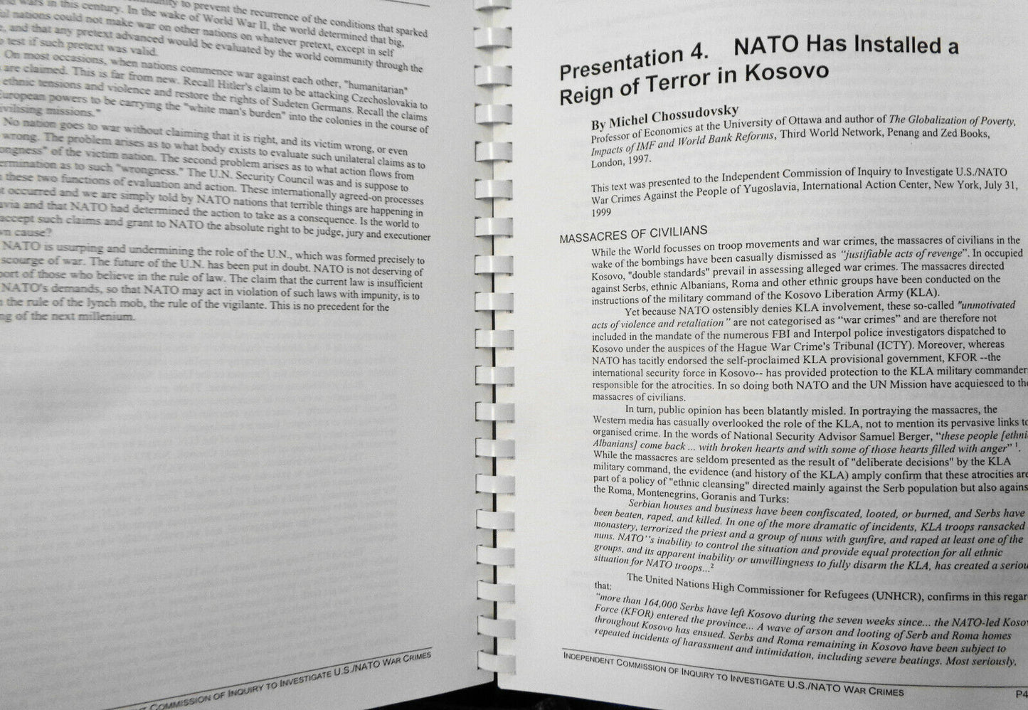 Independent Commission of Inquiry to Investigate US/NATO War Crimes.. Yugoslavia