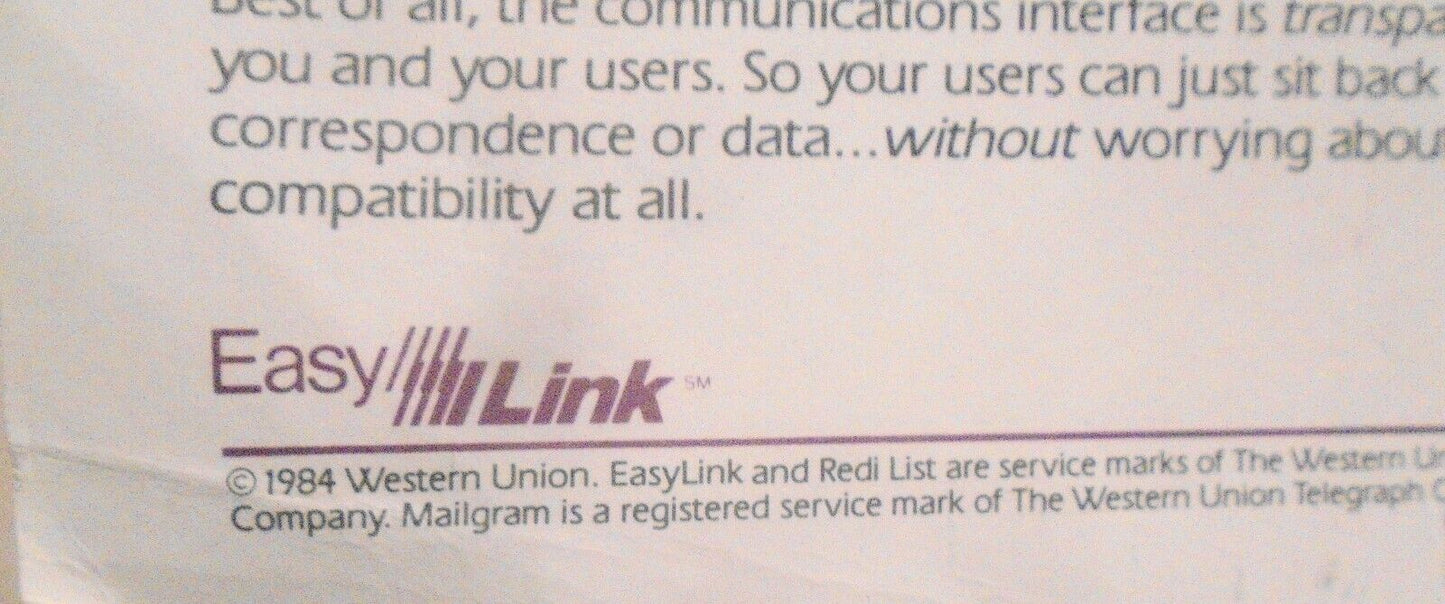 1984 Western Union EasyLink, Electronic Mail, Promo literature; testimonials.