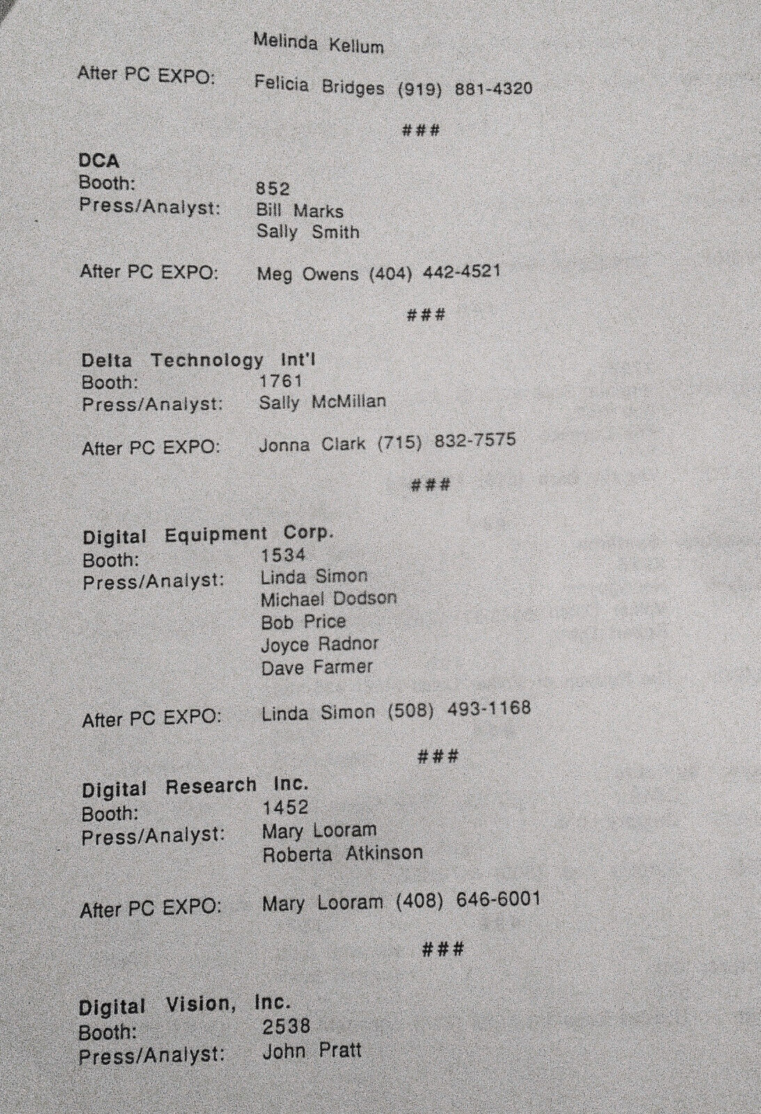 PC EXPO in New York 1990 Press/Analysts contact sheet