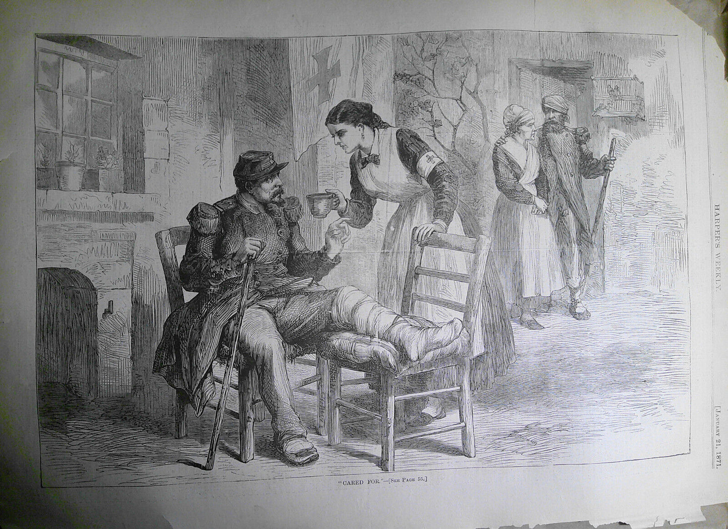 "Cared For" and "Uncared For" - Harper's Weekly,  1871 -  2 prints Paris war