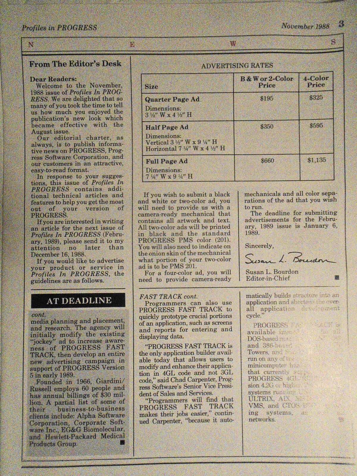Profiles in Progress, November 1988. Quarterly Newsmagazine of Progress Software