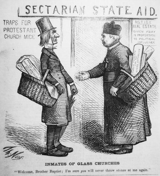 Inmates of Glass Churches by Thomas Nast. Harper's Weekly, 1871  [Sectarian aid]