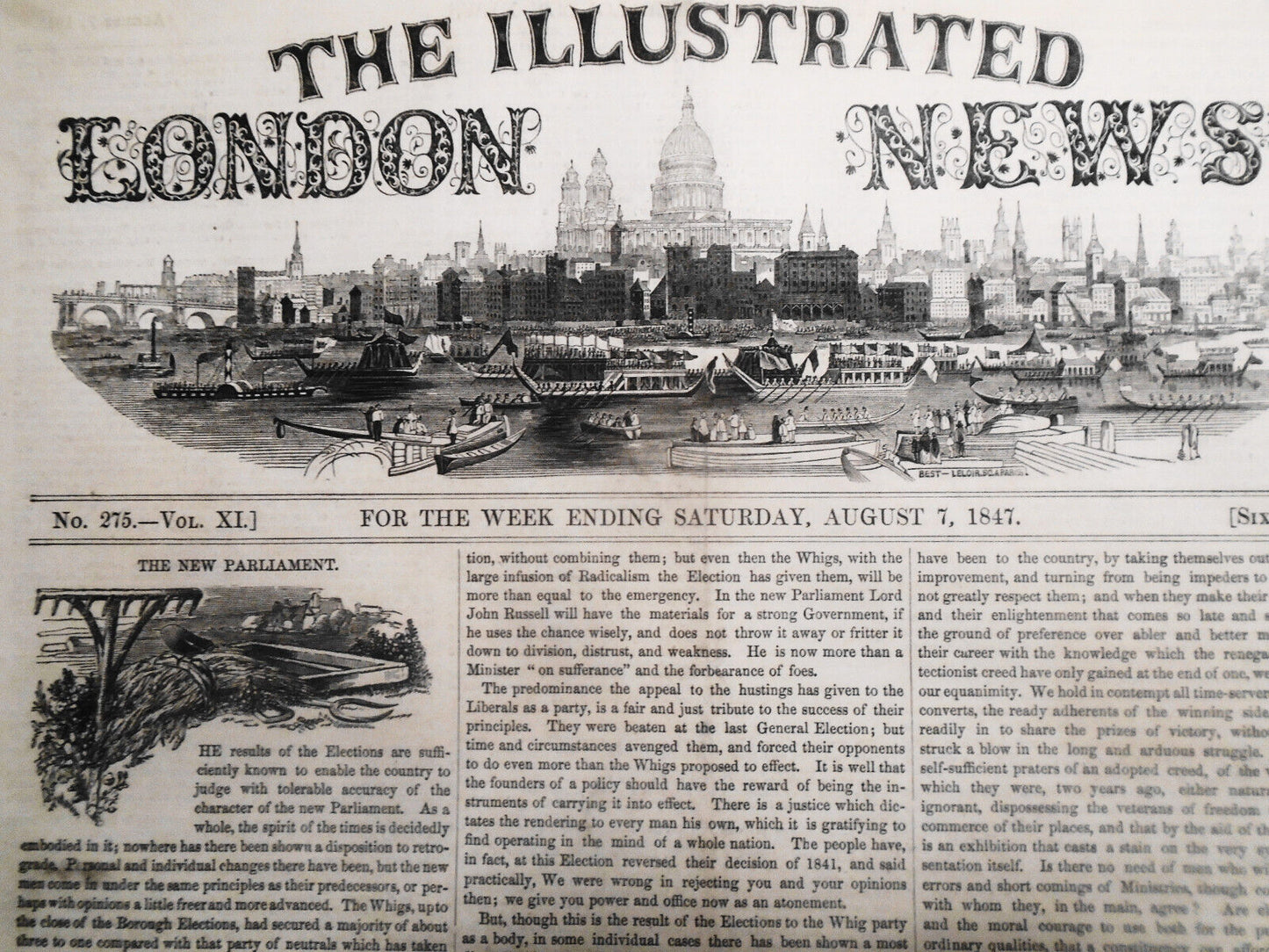 The Illustrated London News August 7, 1847. Middlesex elections; Oyster dredging