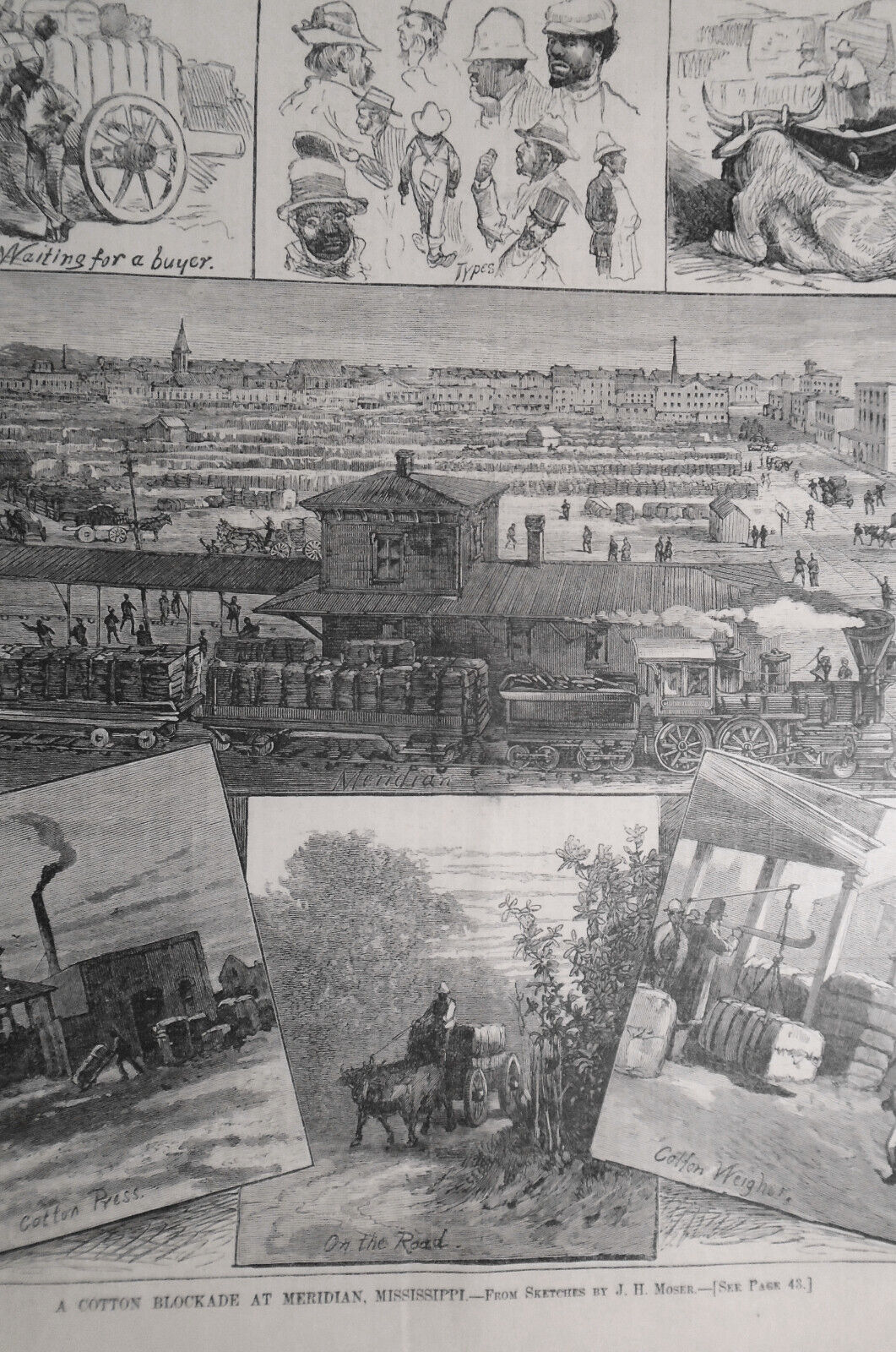 A Cotton Blockade at Meridian, Mississippi, by JH Moses  - Harper's Weekly, 1880